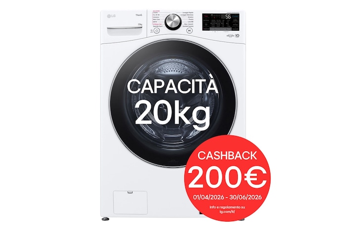 Foto frontale della lavatrice LG F0P3020TSWC con bollo cashback